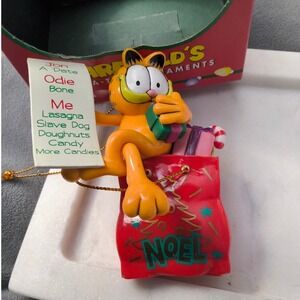 1996 Paws Garfield on a Noel Bag Ornament with Box